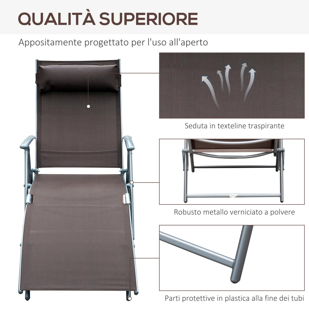 Sdraio da Giardino Pieghevole con Cuscino, Schienale con 7 Reclinazioni, 137x63.5x100.5cm, Marrone
