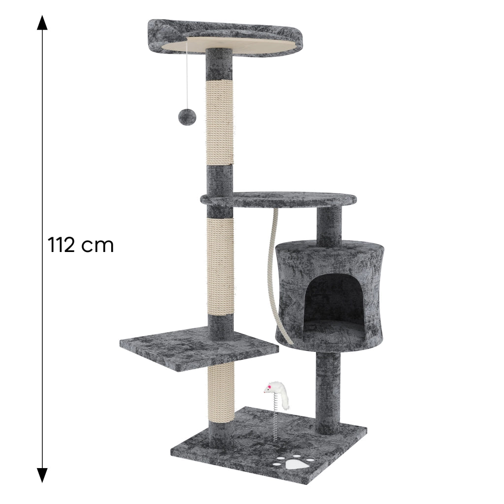Tiragraffi Albero Palo Gioco Per Gatti Con Corda In Sisal Naturale Tira Graffi Angolare Multifunzione Giocattolo Stimolante Cuccia Per Gatto Adulto Cucciolo Domestico 112 Cm Grigio