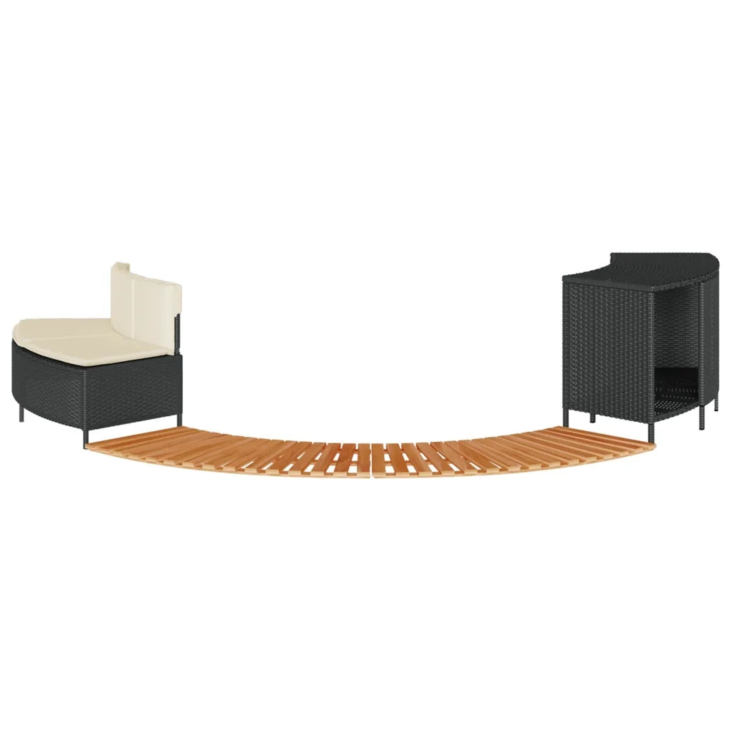 Bordo per Spa Nero in Polyrattan e Legno Massello di Acacia 365614