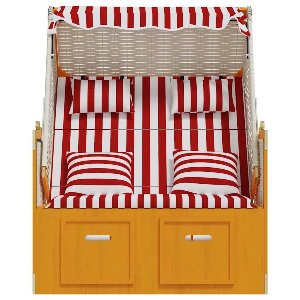 Strandkorb con Cuscini Polyrattan e Legno Massello Rosso Bianco CFW3715179