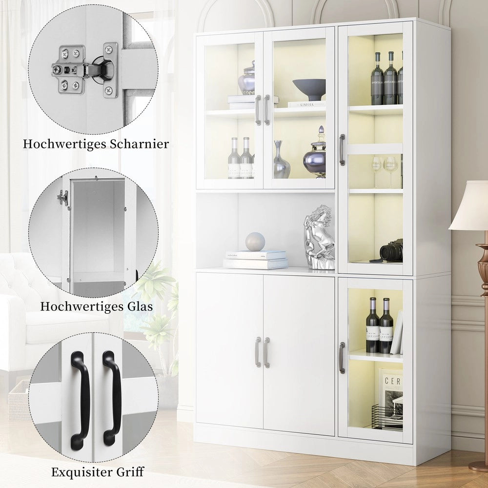 Libreria con Ante e Vetrina LED ¨C MINIMAL ¨C Legno Bianco, Soggiorno