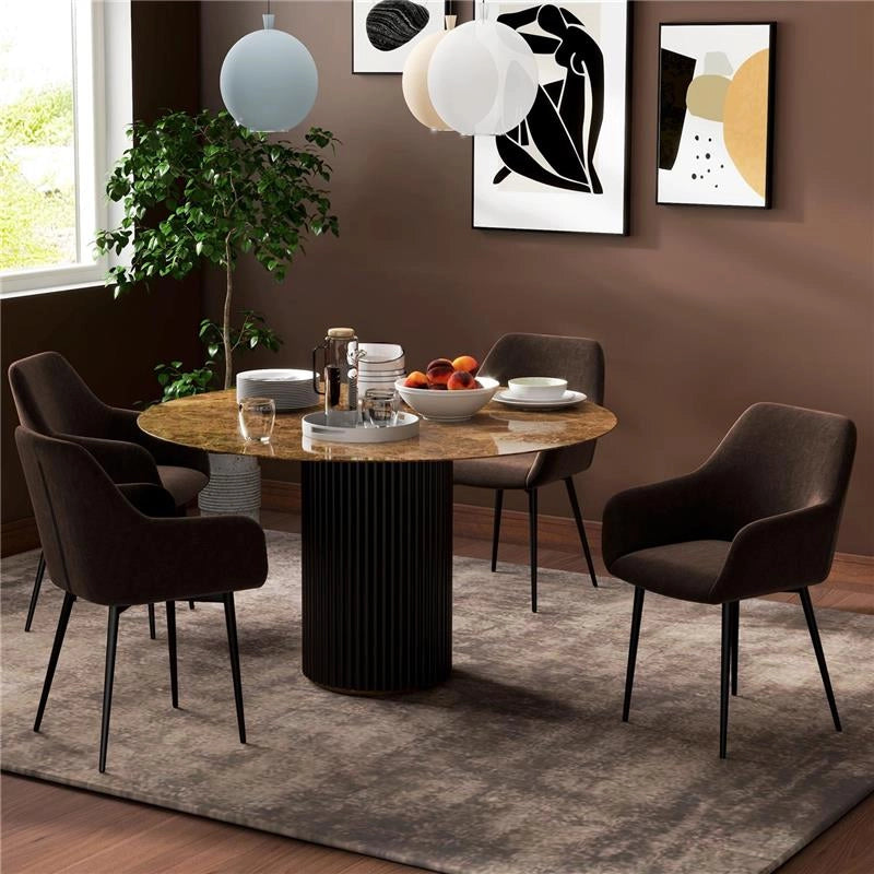 SET 2 SEDIE DA PRANZO NORDICHE IMBOTTITE CON BRACCIOLI RICURVI IN TESSUTO EFFETTO VELLUTO, 54X57X80 CM, MARRONE