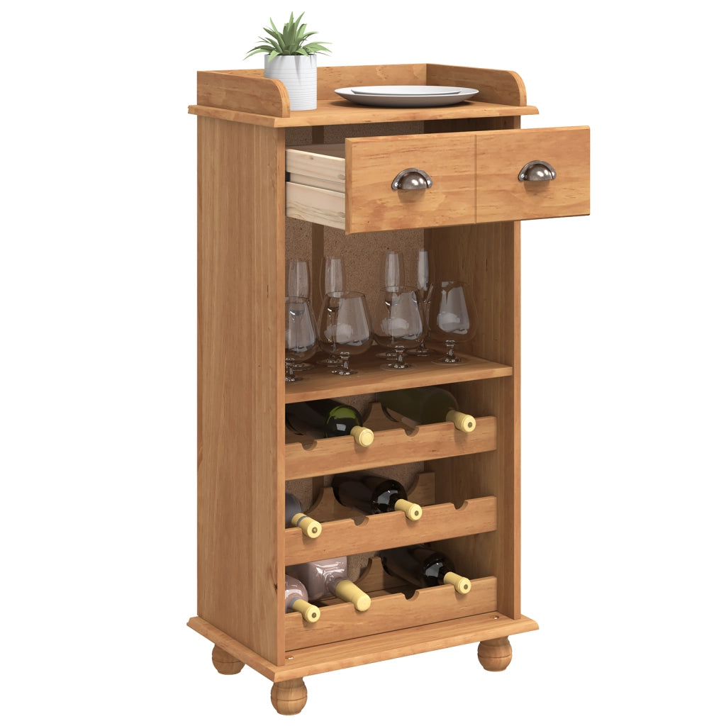 Cabinet vino ASKIM con 12 porta bottiglie in legno massello di pino color miele