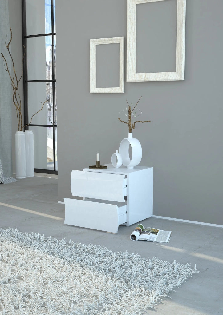 Comodino camera da letto 2 cassetti bianco lucido Onda Smart