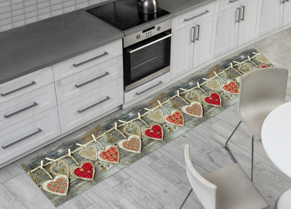 Tappeto Passatoia Cucina Antiscivolo Stampa Digitale Dis Cuori Appeso Rosso - 50x600 - Rosso