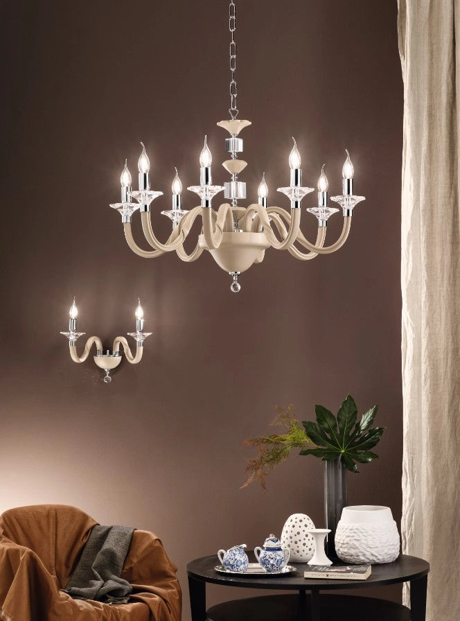APPLIQUE GALA 2 LUCI ATTACCO E14 TORTORA E CROMO L.37CM