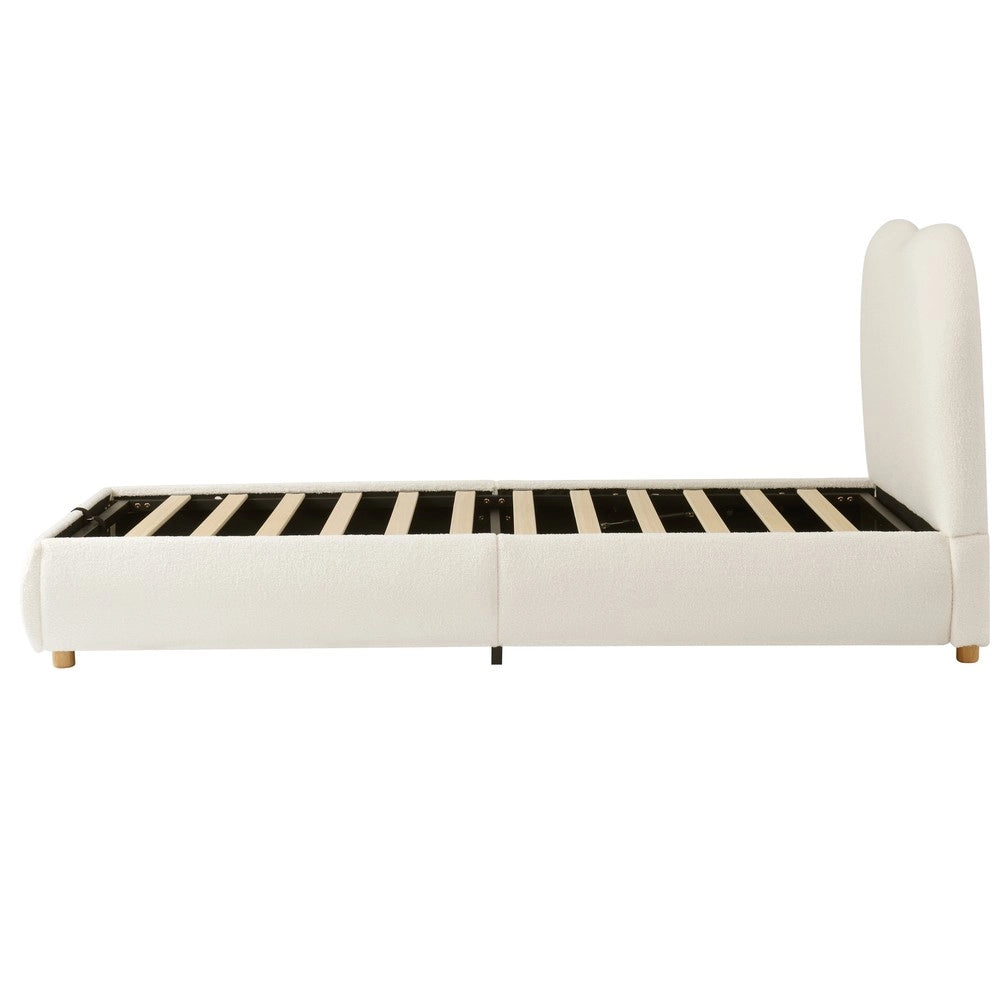 Letto Contenitore Singolo Imbottito ¨C MINIMAL ¨C Boucl¨¦ Beige 90x200 con Rete e Testiera