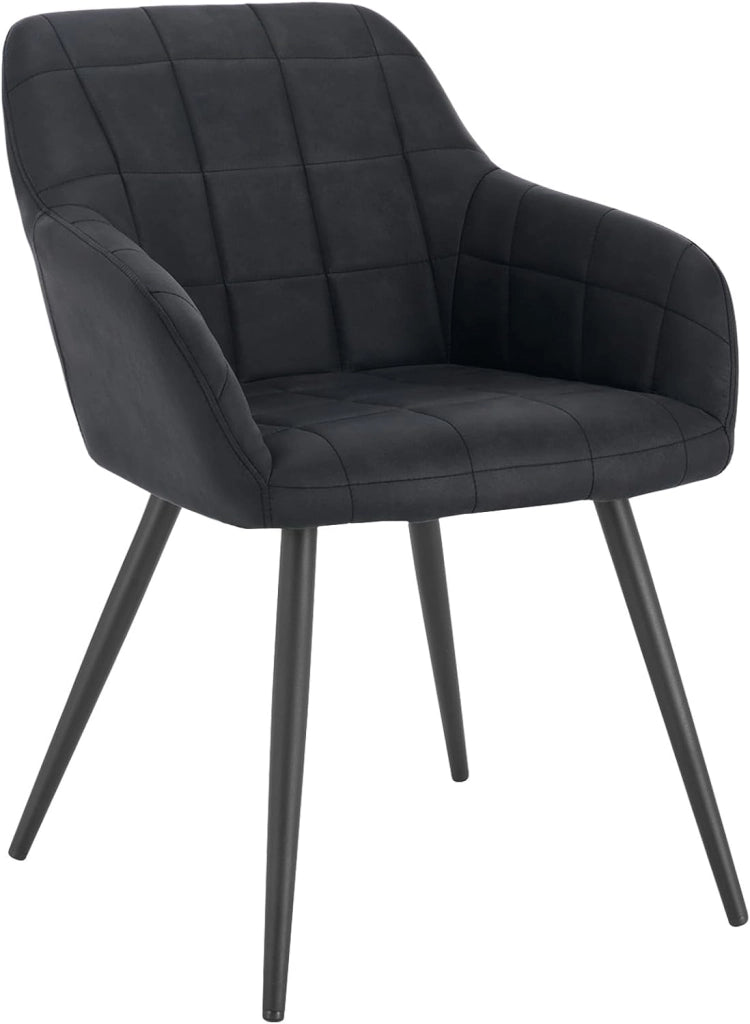 Sedia per Sala da Pranzo Imbottita, Poltroncina in Stoffa Lino,Sedia da Cucina con Braccioli e Schienale, Gambe in Metallo, moderne,Grigio Scuro, BH107dgr-1