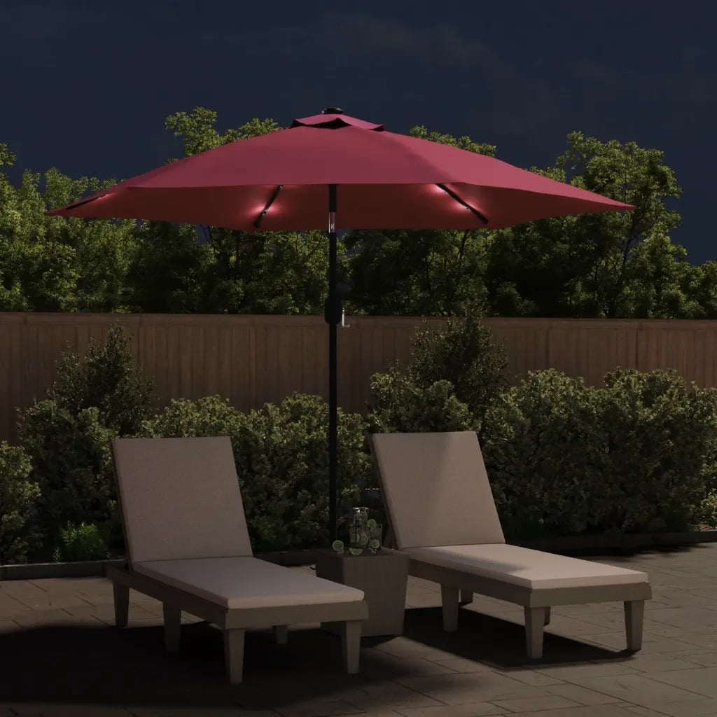 Ombrellone da Esterni con LED e Palo Acciaio 300 cm Rosso BordÃ²