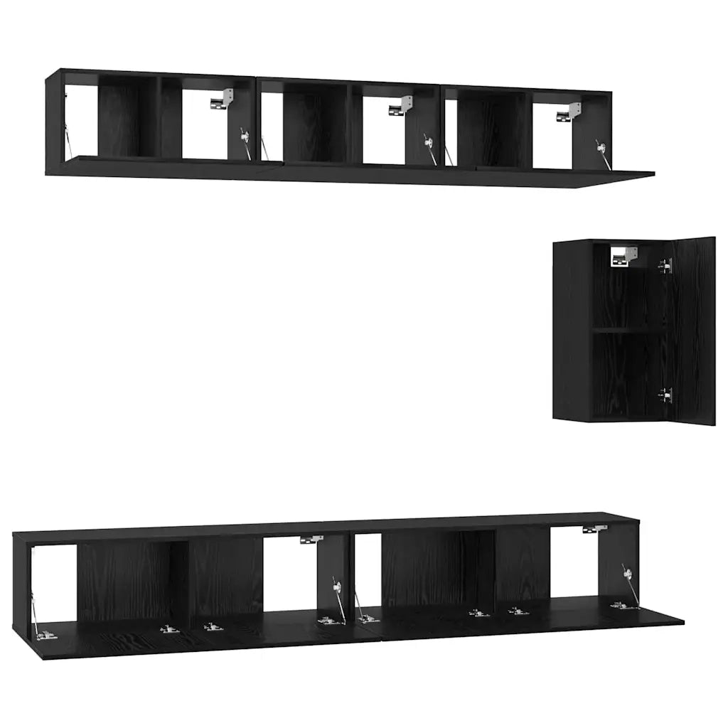 Set mobile TV con cassetto 6 pcs Rovere Nero Legno multistrato 3393442