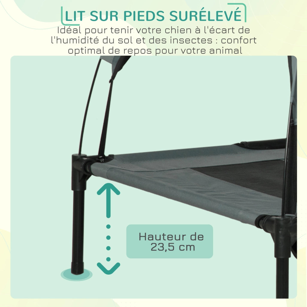 Letto per cani e gatti esterno rialzato con ombrellone ¨C zephmum ¨C 122x92x108 cm grigio nero