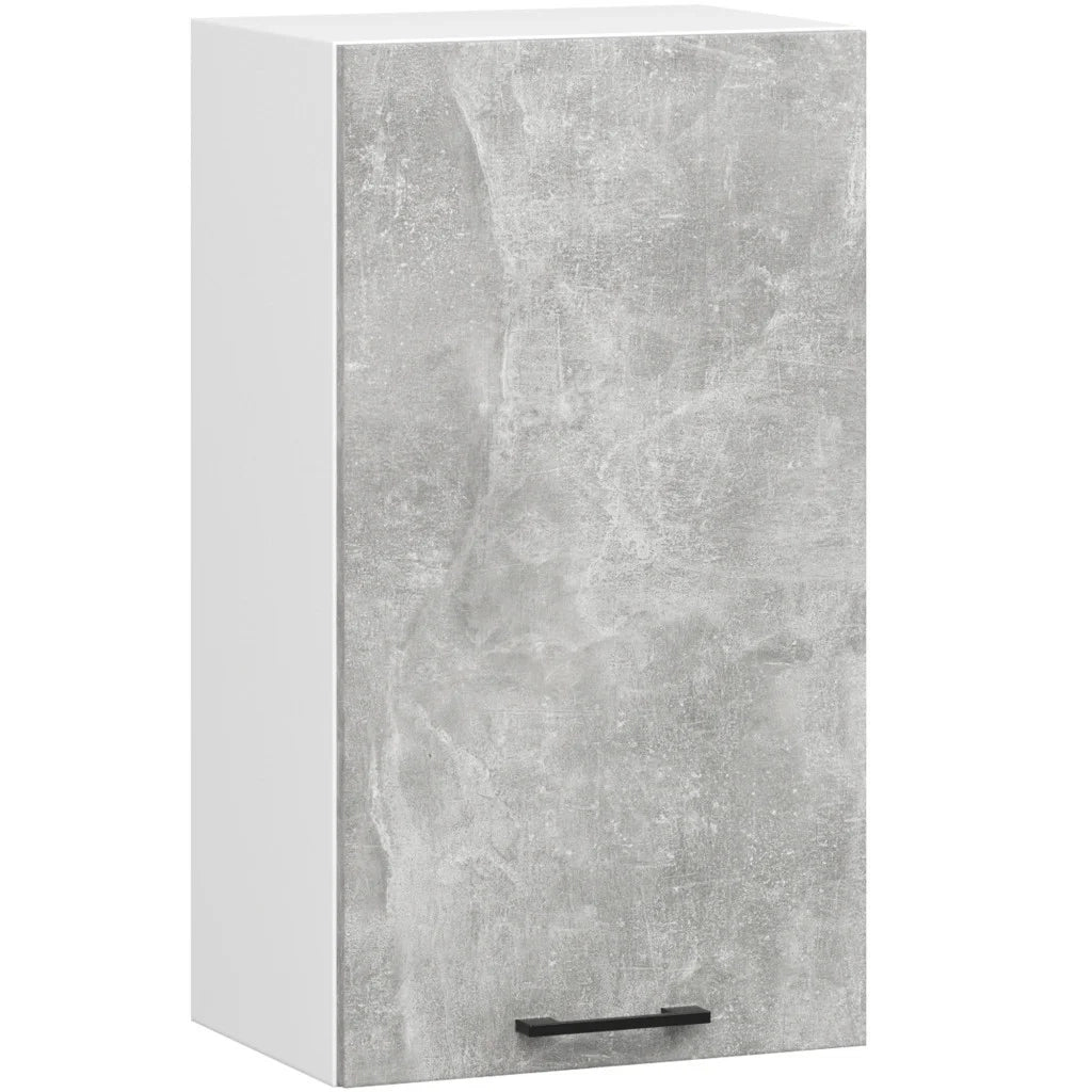 Set da cucina con vetrina AKORD OLIWIA 2,4 m Bianco 240 cm 11 ante 1 cassetto frontale Cemento 240×46×203 cm