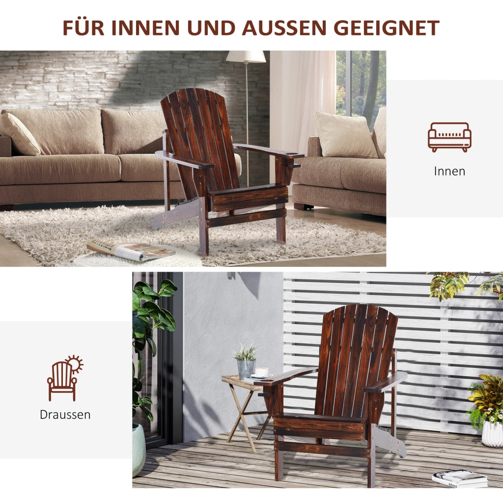 Poltrona Adirondack in legno carbonizzato con portabicchieri; 72 x 95 x 93 cm; poltrona da balcone resistente
