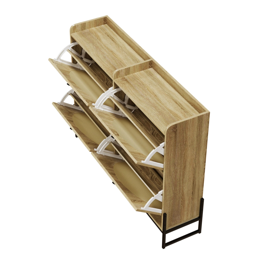 Scarpiera salvaspazio con ante in PE-rattan 121 x 25 x 91;5 cm; colore naturale