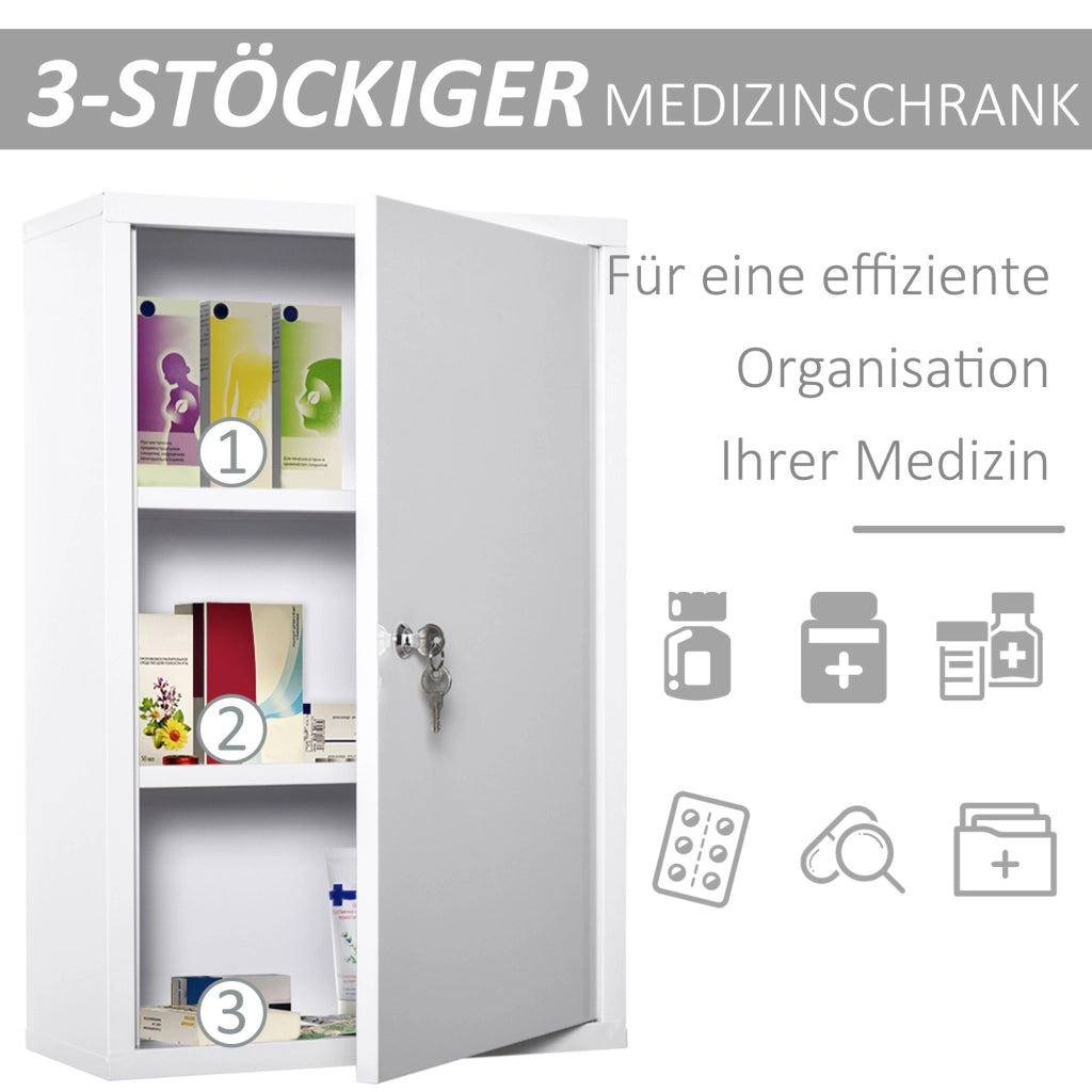 ARMADIO MEDICINALI con serratura 40 x 18 x 60 cm in acciaio bianco