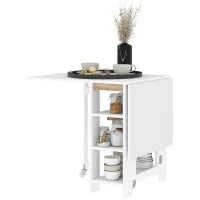Tavolo Pieghevole Pranzo con 2 Ribalte e Ripiani Espandibile per 4 Persone, 120x60x75 cm, Bianco