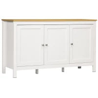Credenza Mobile di Archiviazione con 3 Porte, 2 Ripiani Regolabili, Piano in Legno Chiaro, 120 x 40 x 70 cm, Bianco