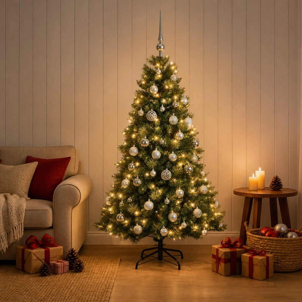 Albero di Natale artificiale con palline 150 cm 150 LED 3465952