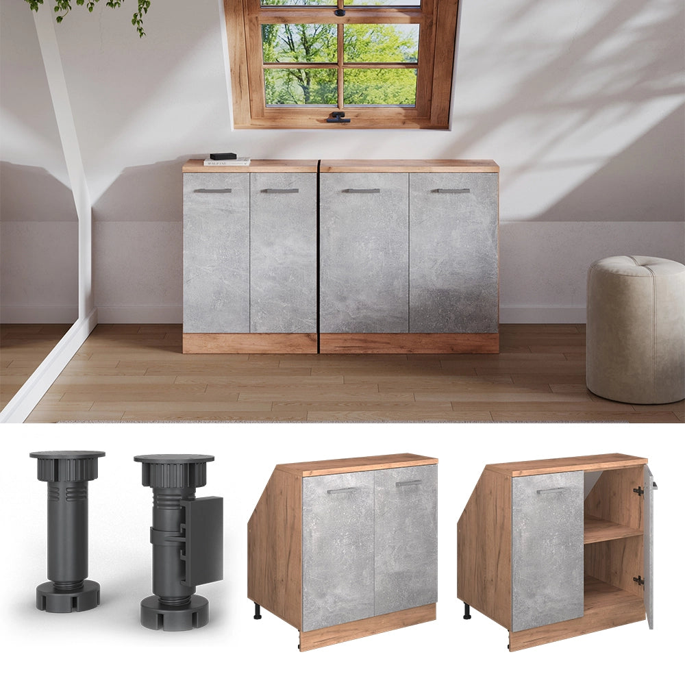 Mobile sottotetto Rion Calcestruzzo/Rovere dorato 80 x 83.8 cm con 2 porte, carcassa 60 cm profondità Vicco