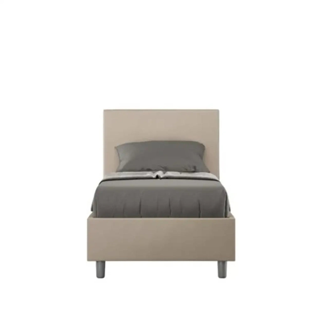 Letto singolo contenitore imbottito 80x190 similpelle tortora Adele