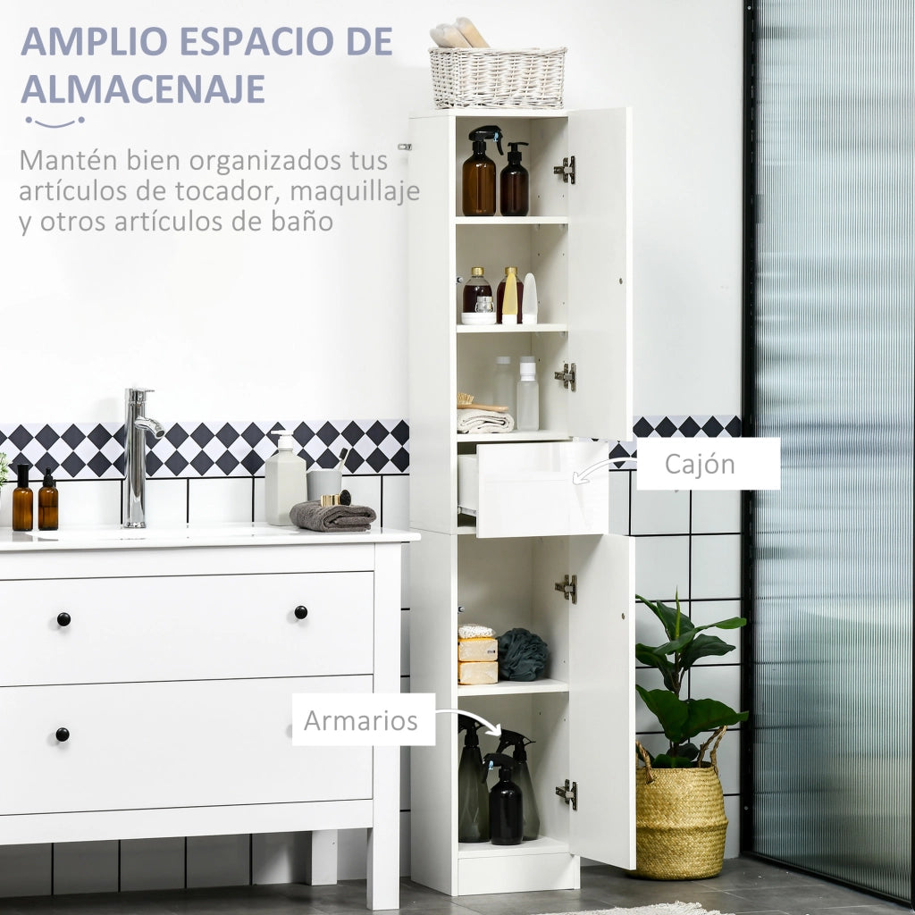 Colonna Bagno con Cassetto e Ripiani Aperti ¨C zephmum ¨C 30x28x170 cm Bianco