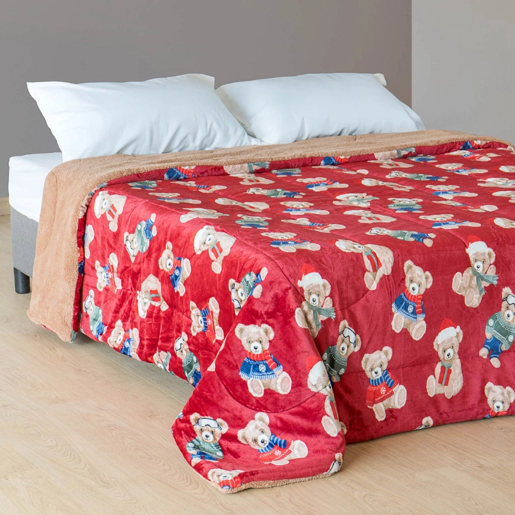 Trapunta Invernale 640 gr Fantasia Orsetti – Coperta Matrimoniale o Singola Calda in Flanella e Sherpa – Imbottitura Anallergica Morbida – Prodotto Certificato OEKO-TEX® Standard 100 – 170x250 / 250x250 Teddy Snow - Matrimoniale250x250cm