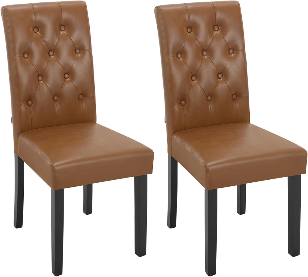 Sedia Sala da Pranzo da 2 Pezzi, Sedie da Cucina con Schienale Alto, Sedia Imbottita per Camera da Letto, Soggiorno, Gambe in Legno e Sedile in Similpelle, Marrone, EZS20br-2
