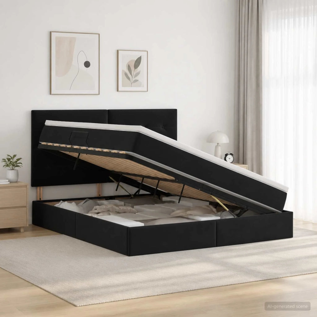 Letto con contenitore e materasso Nero 180 x 200 cm Velluto 3459707
