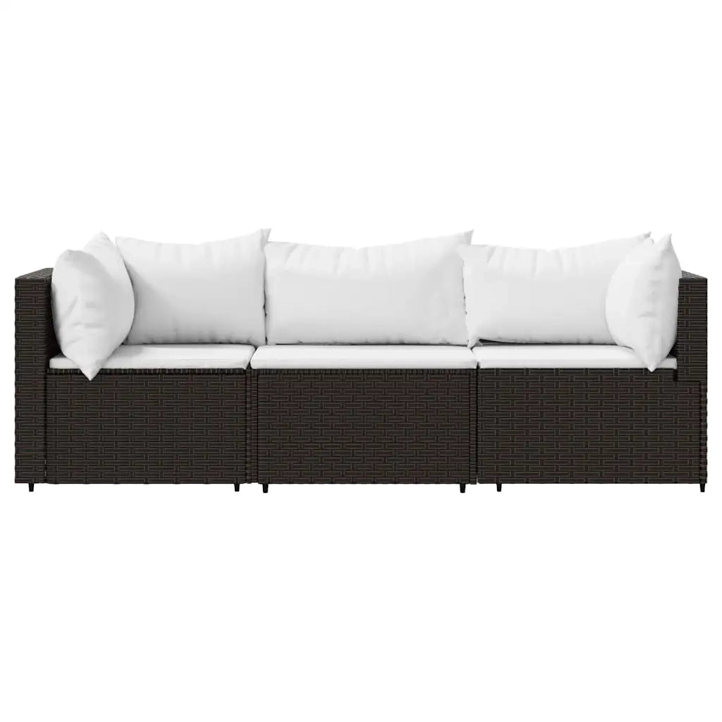 Set Mobili da Giardino 3 pz con Cuscini in Polyrattan Marrone 319750