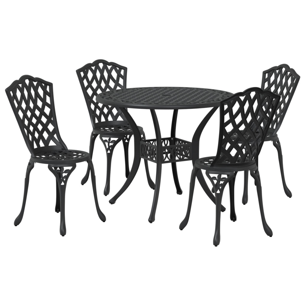 Set da pranzo da giardino in 5 pezzi in alluminio pressofuso nero