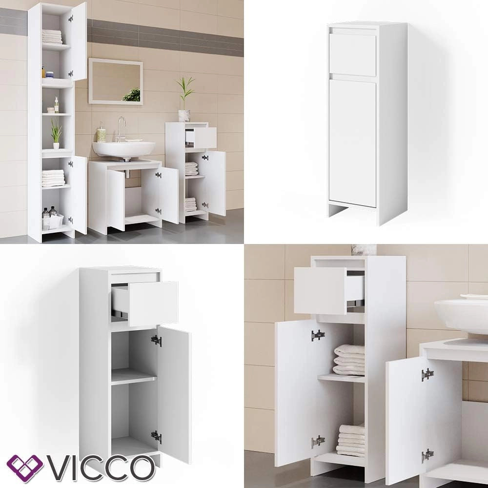Mobiletto bagno Emma, Bianco, 30 x 95 cm, combinabile con la serie Emma per l'organizzazione in bagno