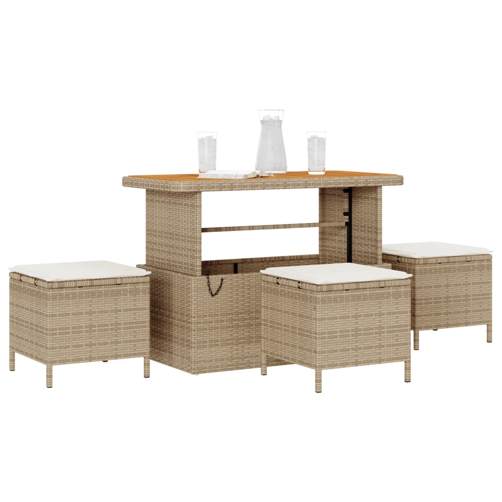 Set da pranzo da giardino 4 pezzi con cuscini Beige in Rattan Sintetico e Acacia