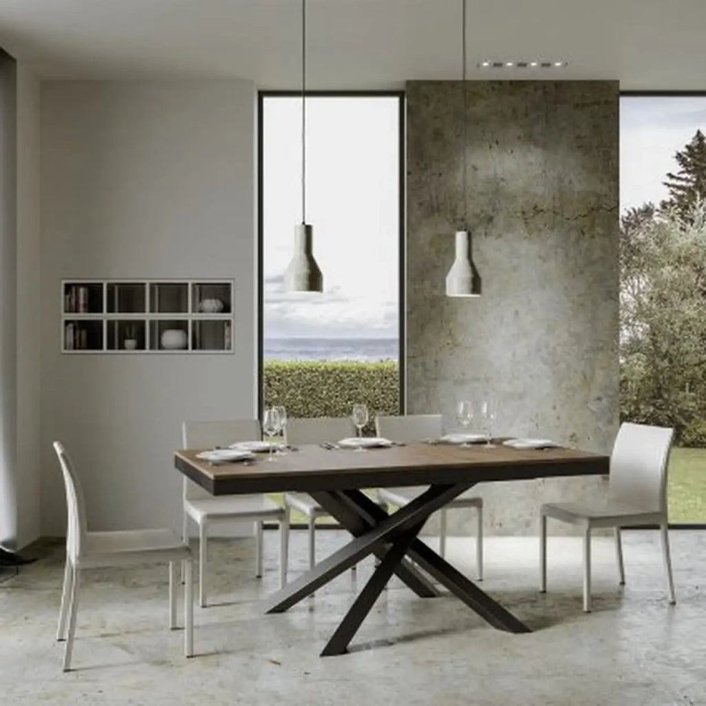 Tavolo allungabile 180/440x90 cm Volantis Evolution colore noce telaio e gambe antracite