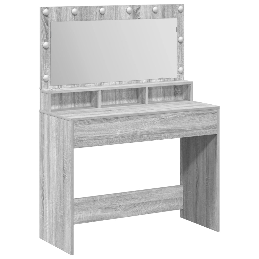 Tavolo da Trucco con Luci LED Grigio Sonoma 100x41x135 cm