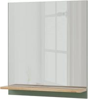 Specchio da bagno Marelle, Verde/Artigianale, 60 x 67 cm con ripiano, adatto per il montaggio a parete in ambienti umidi