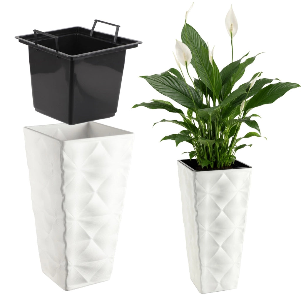 Vaso da giardino KADAX con inserto per fiori, grande, alto, per terrazza, 75 cm, bianco