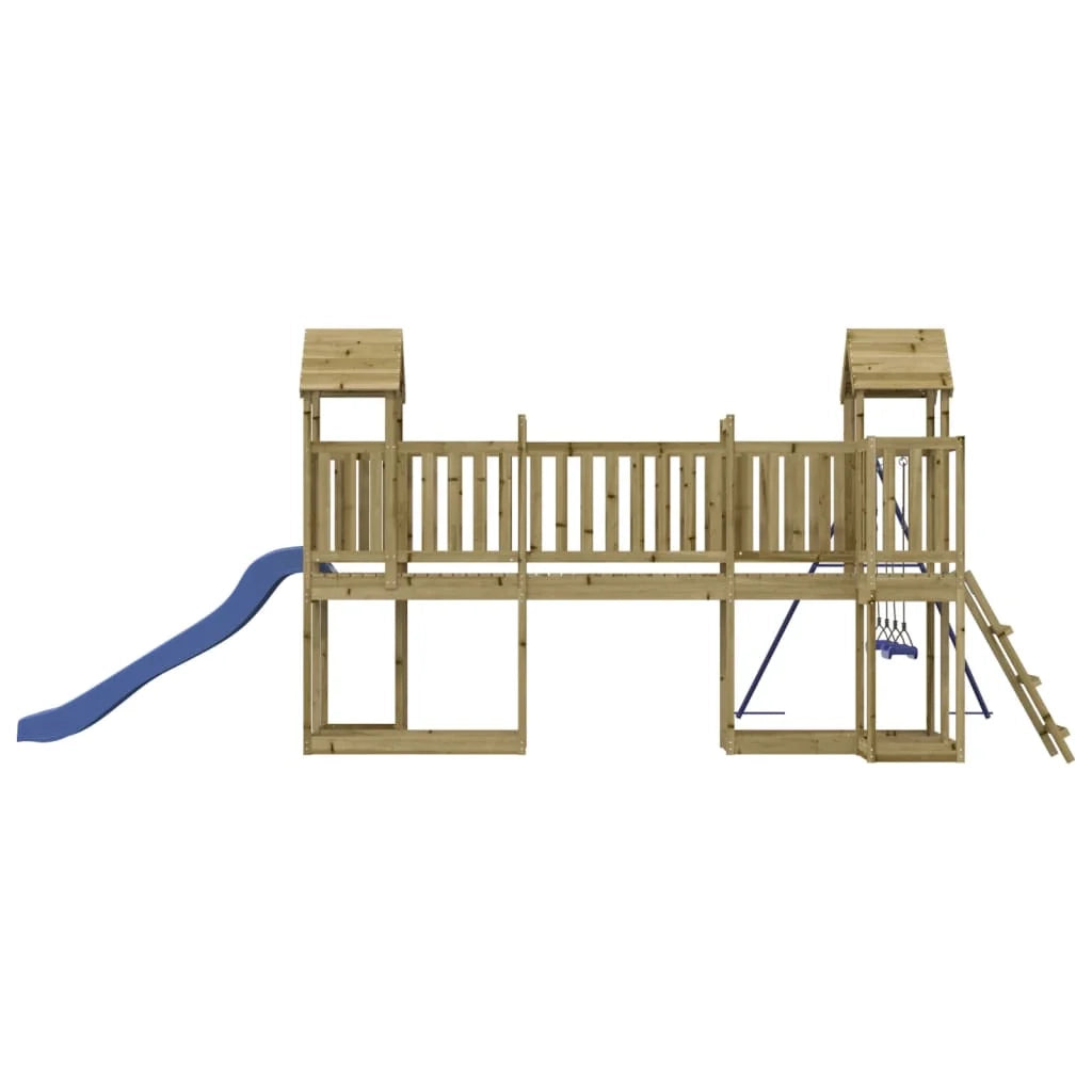 Altalene per parco giochi all'aperto scivolo altalene robuste giochi da giardino 356 x 589 x 214 cm legno di pino impregnato 02_0004740