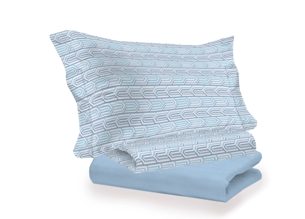Completo Lenzuola Letto 100% Cotone Italy 3027 Disegno Henry - Matrimoniale - Azzurro