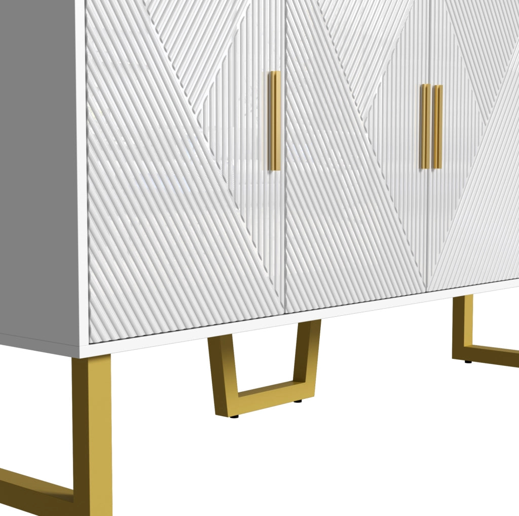 Credenza 150x40x82 cm con 4 ante e ripiani regolabili; MDF e pannello truciolare bianca
