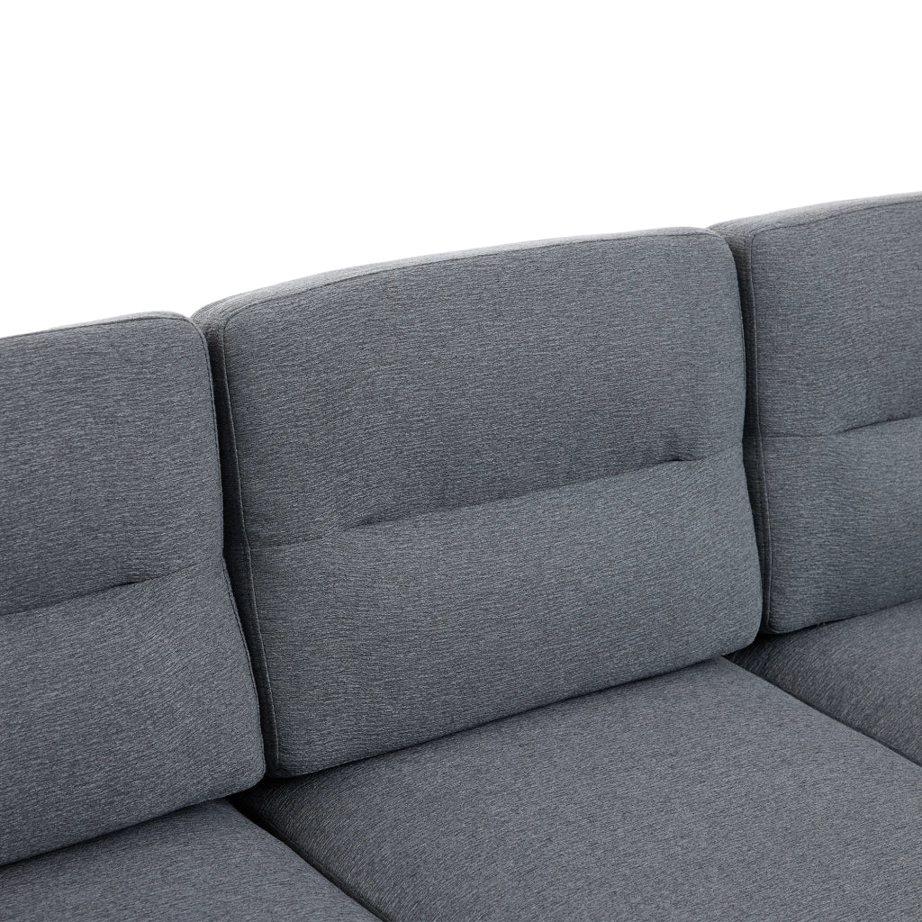 Divano Angolare Divano Modulare 3 Posti con Tasche Laterali e 10 Gambe in Tessuto Grigio 204 × 136 × 80 cm