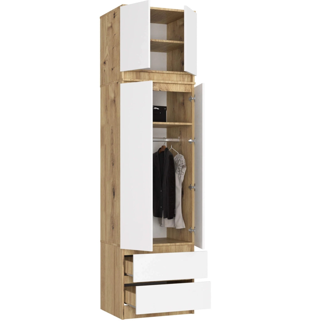Sopralzo per armadio AKORD S60 Quercia Artisan 60 cm 2 ante inserto frontale Bianco 60x51x55 cm