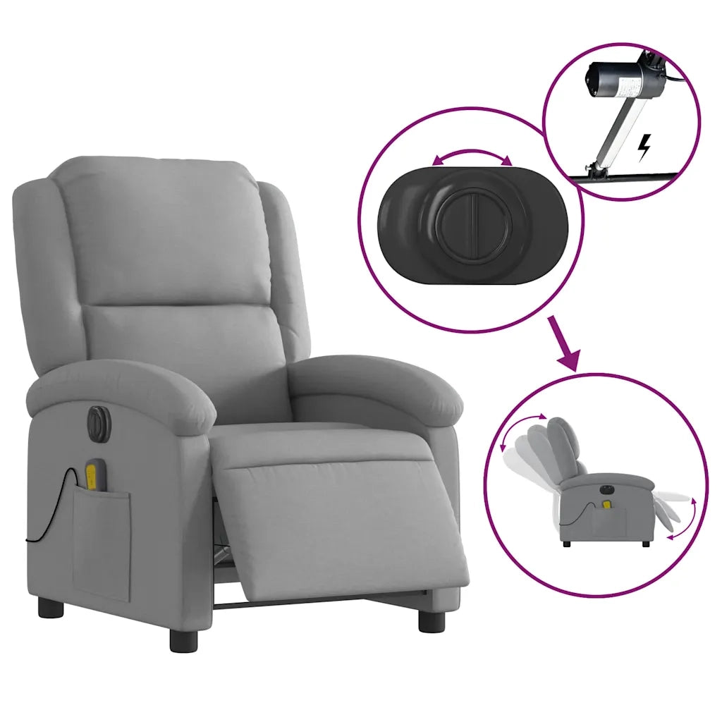 Divano Sedia-Poltrona Reclinabile Massaggio Elettrica Grigio Chiaro Tessuto 796288