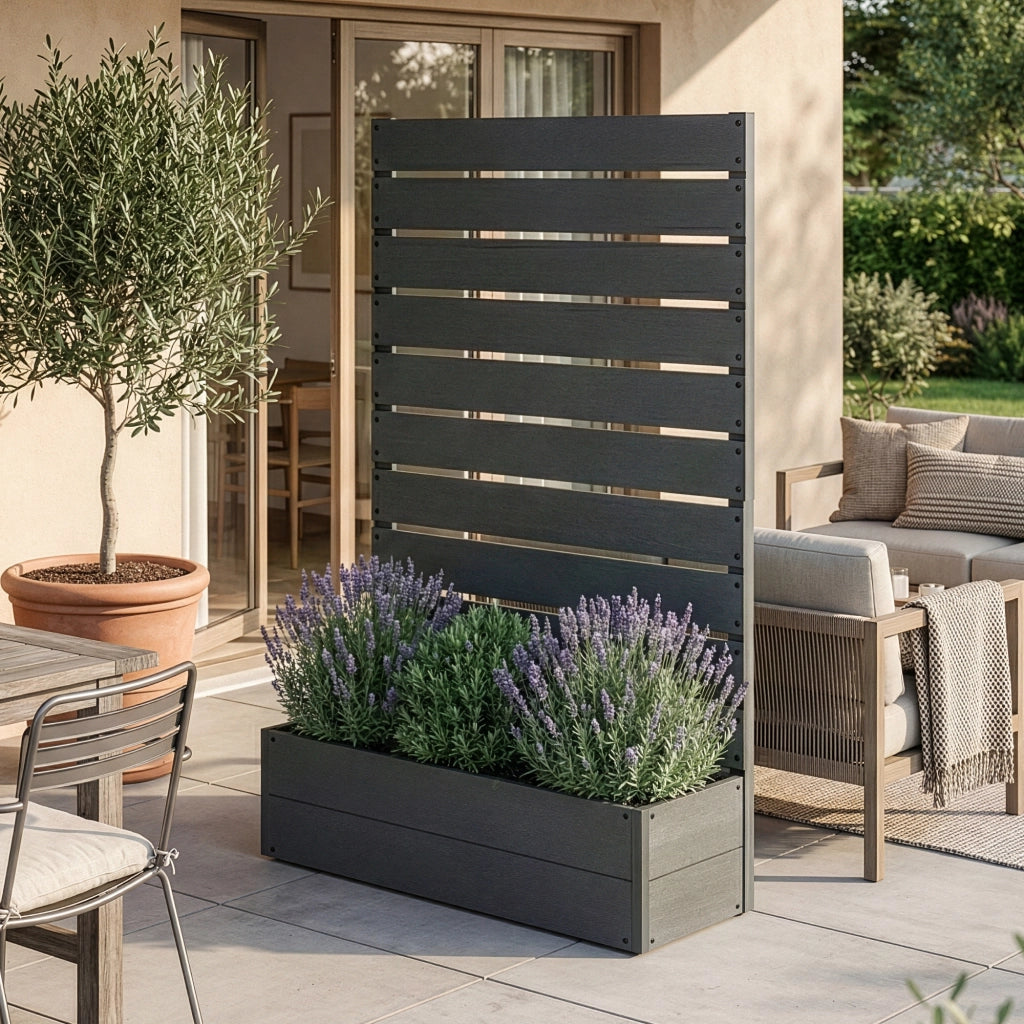 Fioriera con Spalliera Heerde in WPC 150 x 90 x 38 cm Grigio [en.casa]