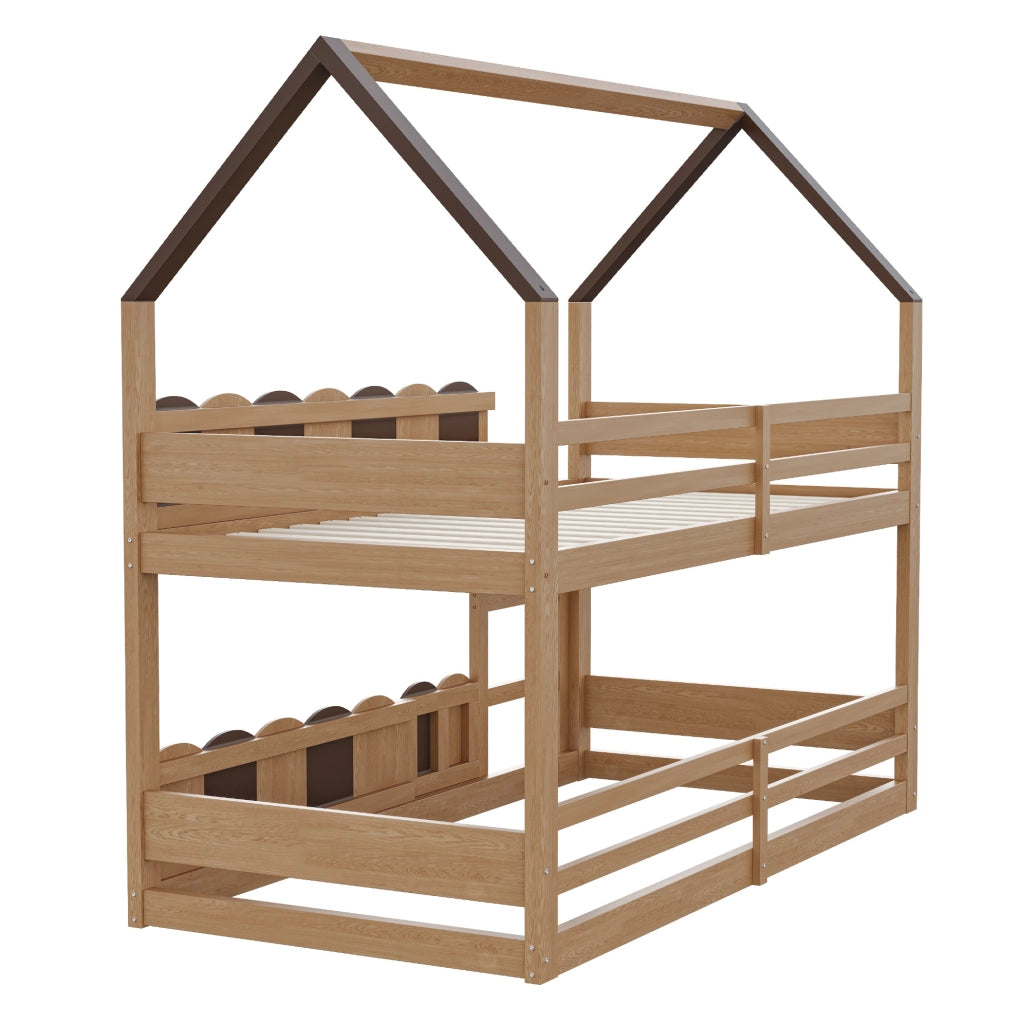 Letto a castello per bambini 90x200 cm a casetta in legno