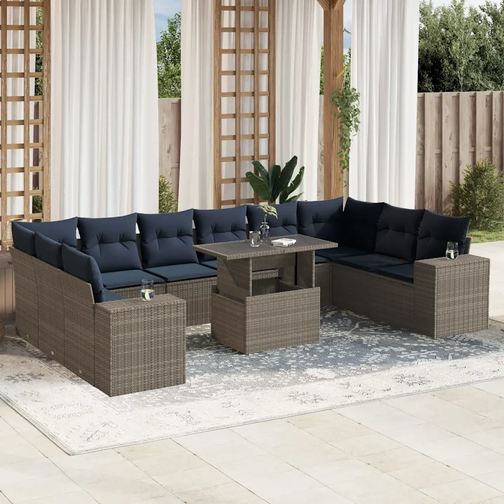 Set Divani da Giardino 11 pz con Cuscini Grigio in Polyrattan 3269411