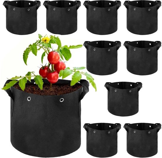 10 pezzi di contenitore per piante in tessuto da 12L con maniglie a mano - Ideale per verdure e piante
