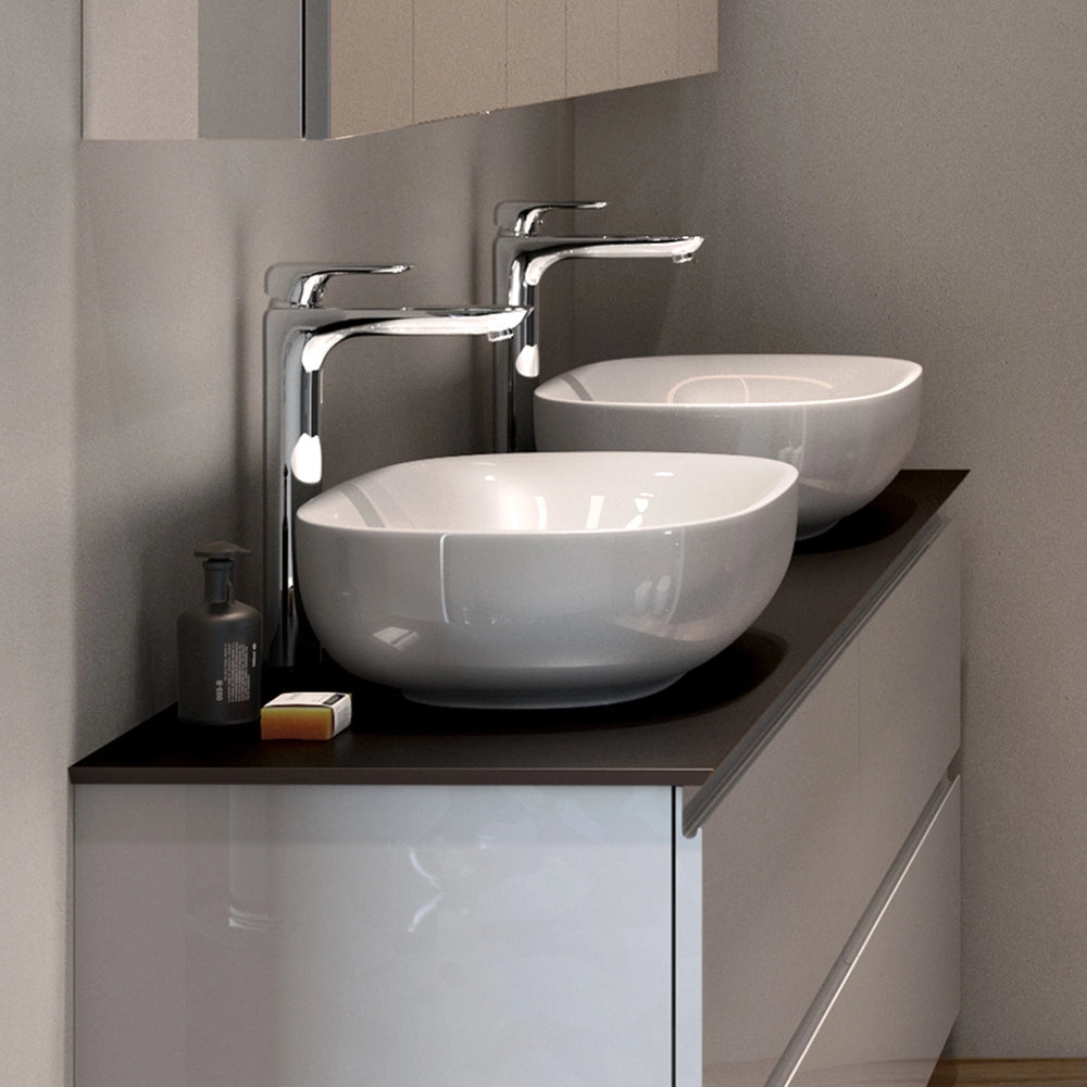 Lavabo ovale 60 cm d’appoggio bianco in ceramica Rak Illusion