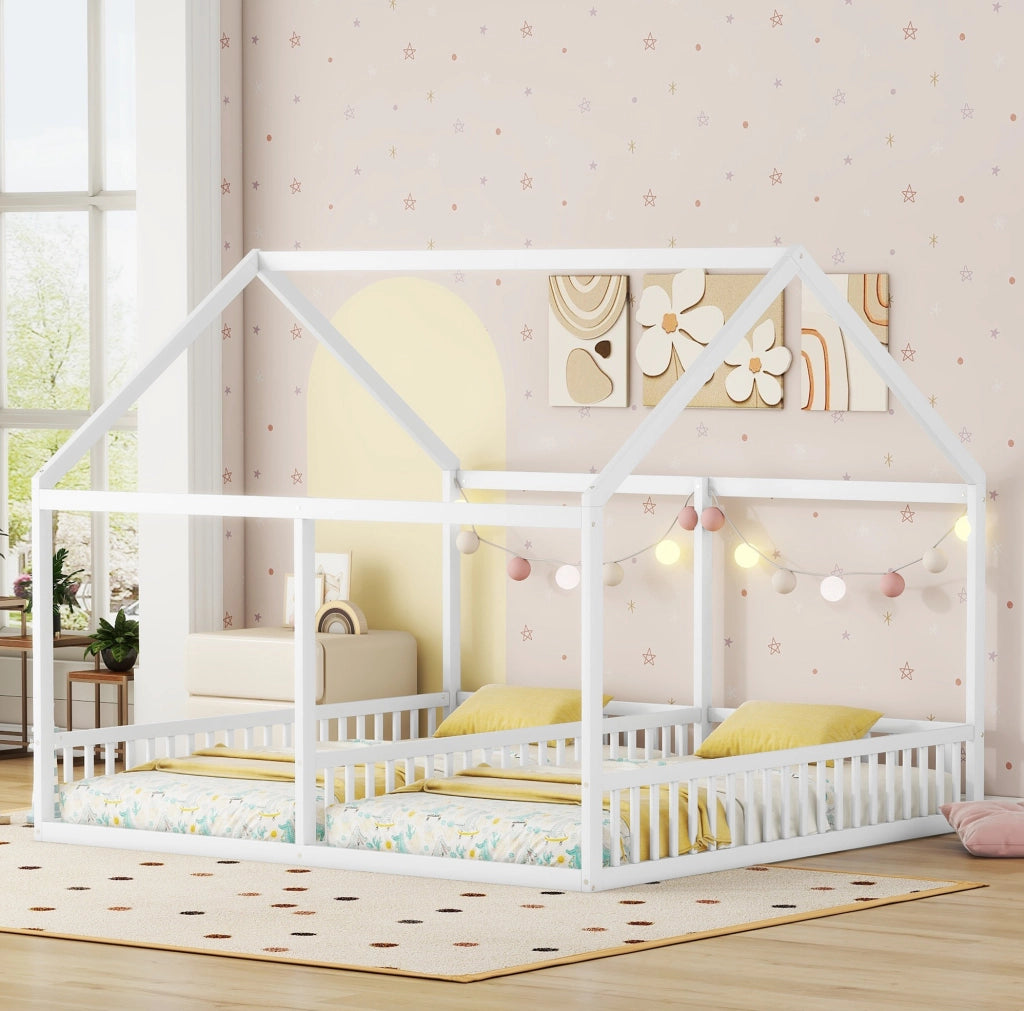 Letto per bambini doppio a casetta 90x200 cm bianco