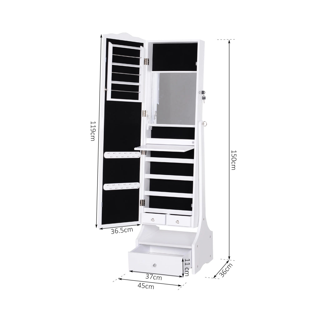 Armadio Portagioie con Specchio e Cassettiera ¨C zephmum ¨C Bianco 45x36x150 cm