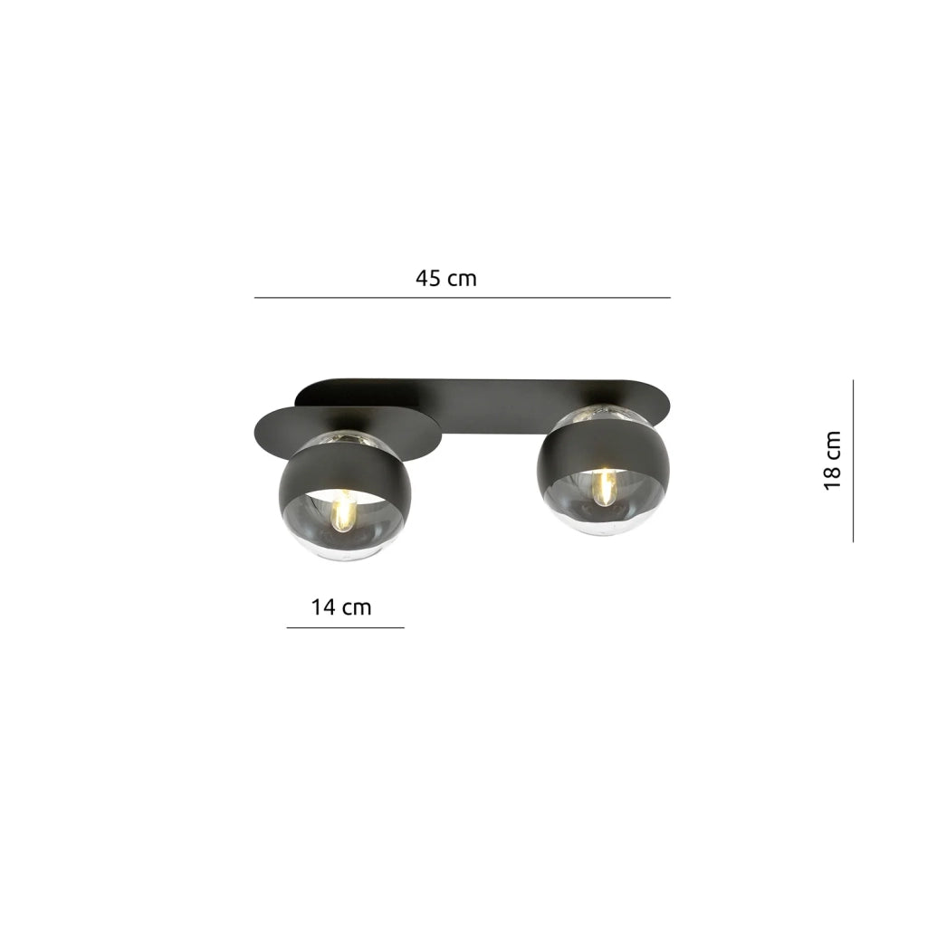 Plafoniera Minimal Teia Acciaio Nero 2 Luci E14 Ip20